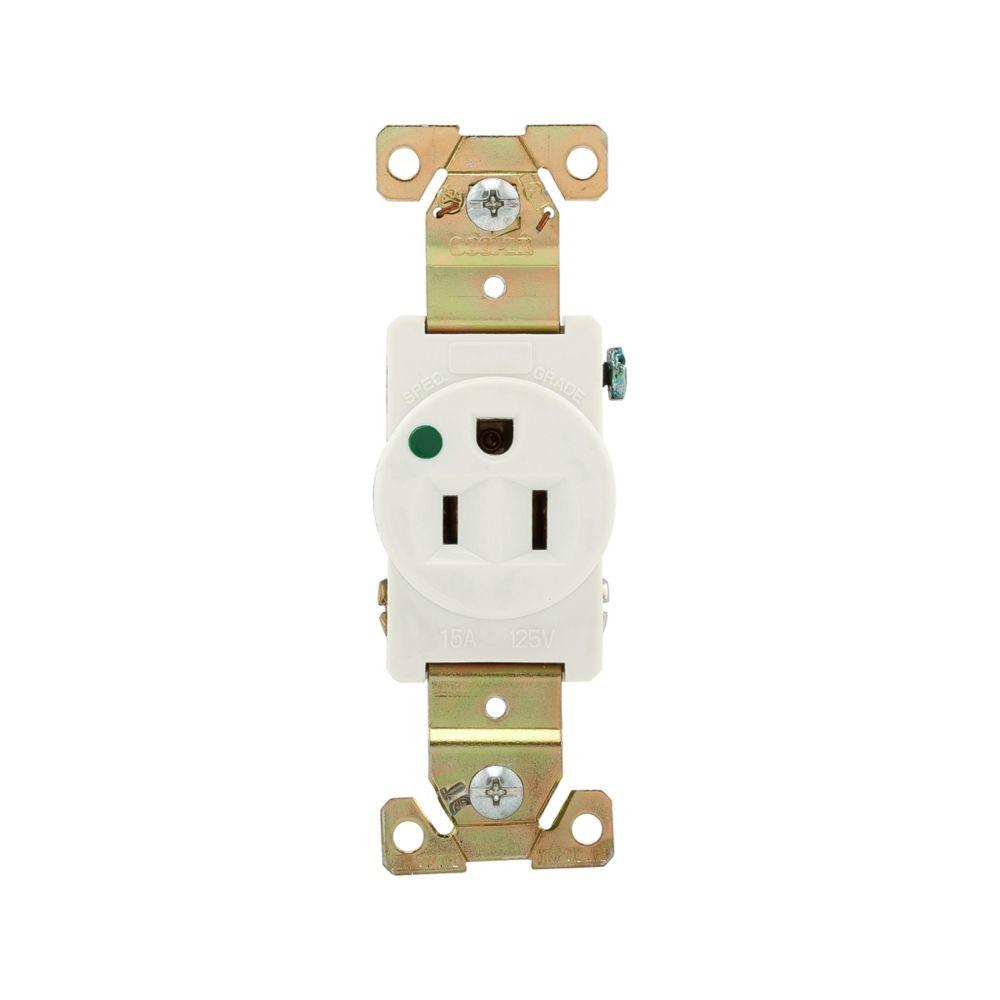 Recp HG Sgl 15A 125V 2P3W Str B/Swire WH
