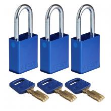 Brady ALU-BLU-38ST-KA3PK - Alum Padlock 1.5" Steel Shkl KA BU 3PK