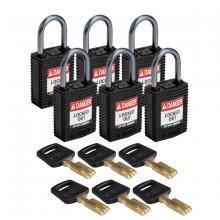 Brady CPT-BLK-25AL-KD6PK - Comp Padlock Nyl 1" Alum Shkl KD BK 6PK