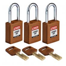 Brady NYL-BRN-38ST-KA3PK - Nylon Padlock 1.5" Steel Shkl KA BN 3PK