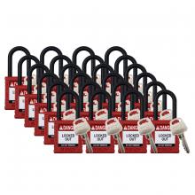 Brady SDPL-RED-38PL-KD24 - Plastic Padlock 1.5" Shackle KD RD 24PK